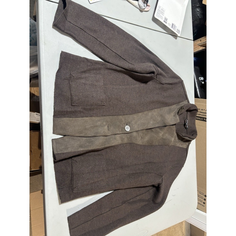 Eileen Fisher Wool Suede Felted Merino Wool Sweater‎ Jacket L Brown Leather